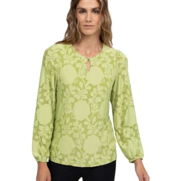 M🌿Elegant Green Floral Women's Top Blouse - Picture 2 of 6